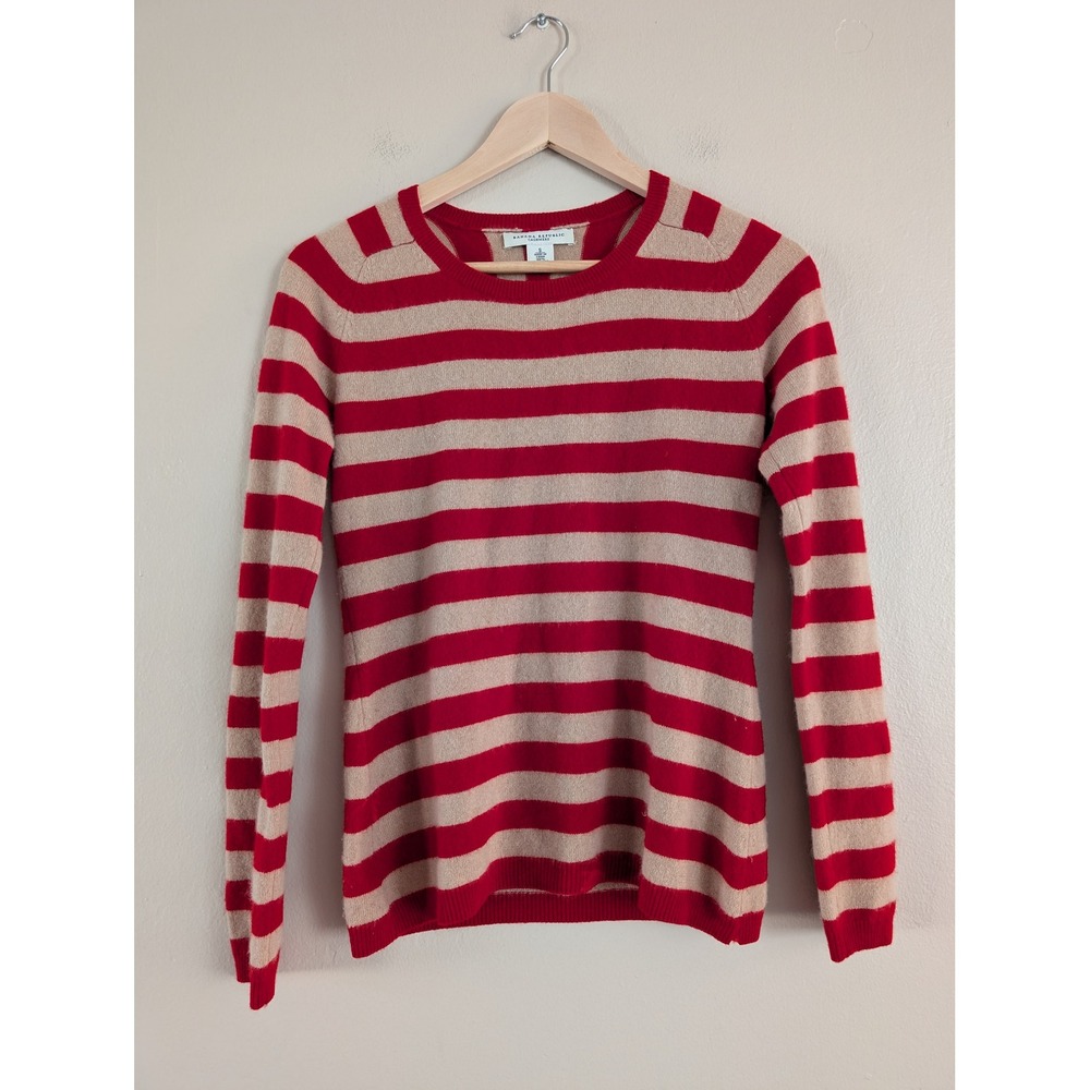 Banana Republic Womens Striped 100% Cashmere Crew Neck Sweater S‎ FLAWED READ
